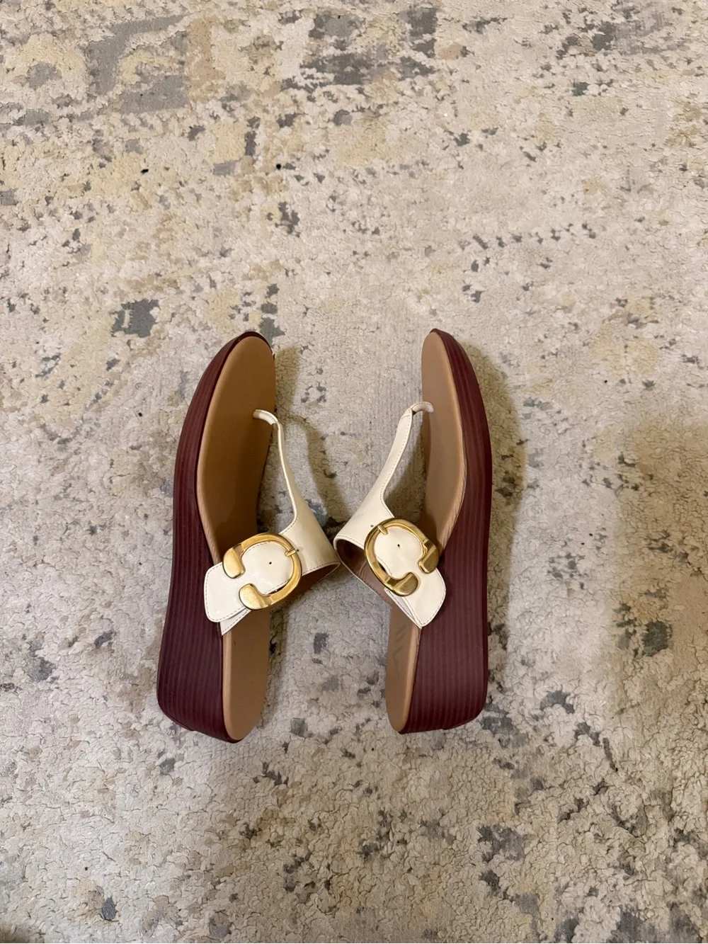 AEROSOLES Cream and Brown Wedge Sandals